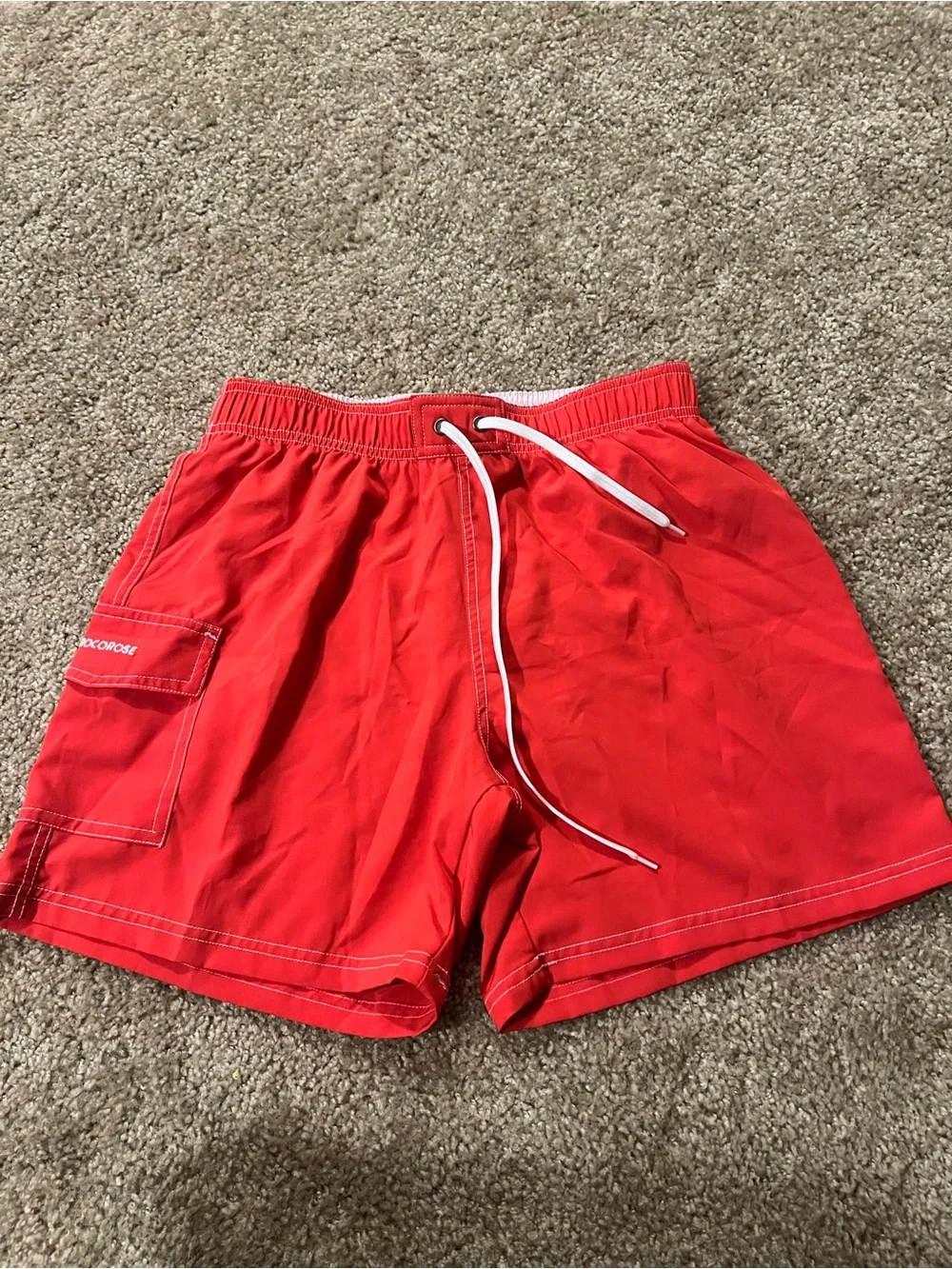 Rocorose woman’s swim trunks lined cargo style small red